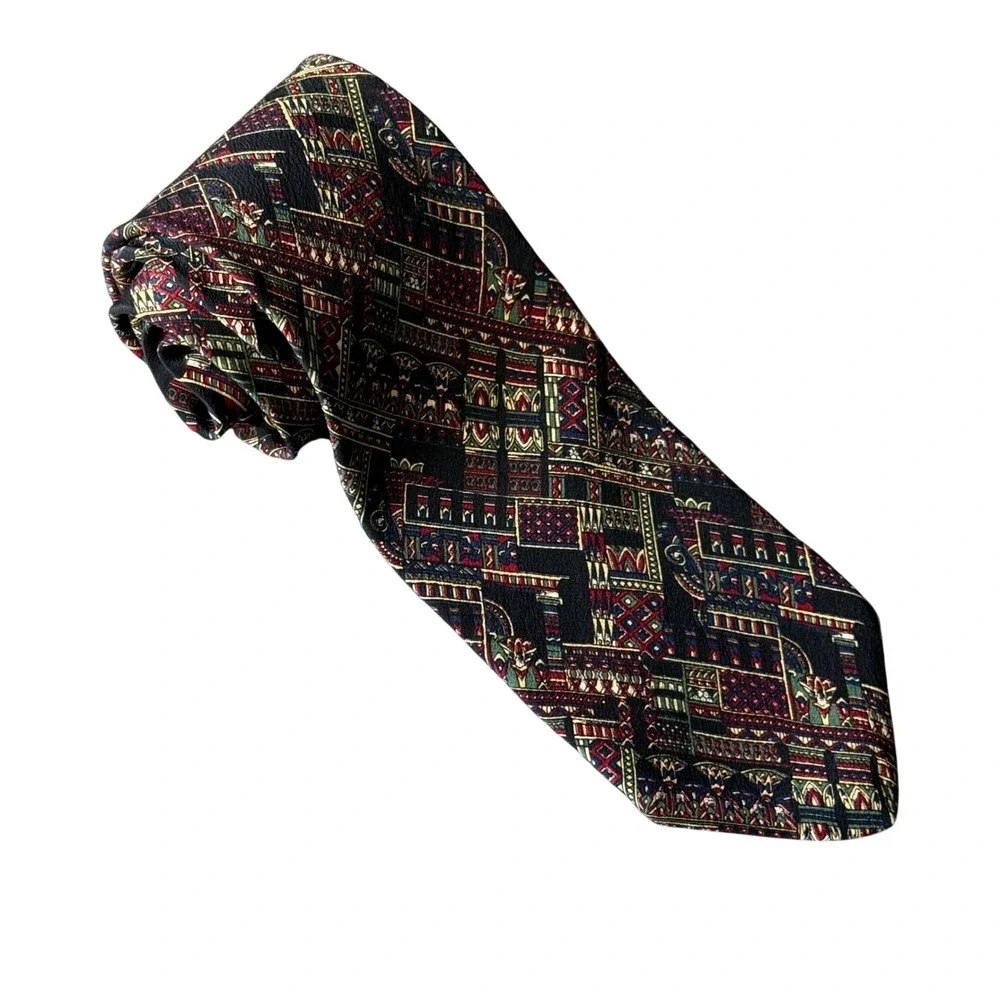 Metropolitan Museum‎ of Art Mens Silk Tie Geometric Tapestry Red Green Black USA